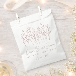Delicate Wildflowers Line Art Pink Bridal Shower Favour Bag
