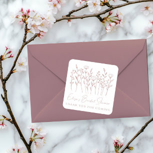 Delicate Wildflowers Line Art Pink Bridal Shower Square Sticker