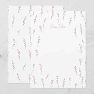 Delicate Wildflowers Line Art Pink Custom Name Thank You Card