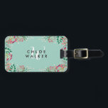 Delicate Wildflowers - Name & Initial Luggage Tag<br><div class="desc">Luggage tag in pale green with hand-drawn,  tiny wildflowers surrounding your name and initial. Add your address to the back.</div>