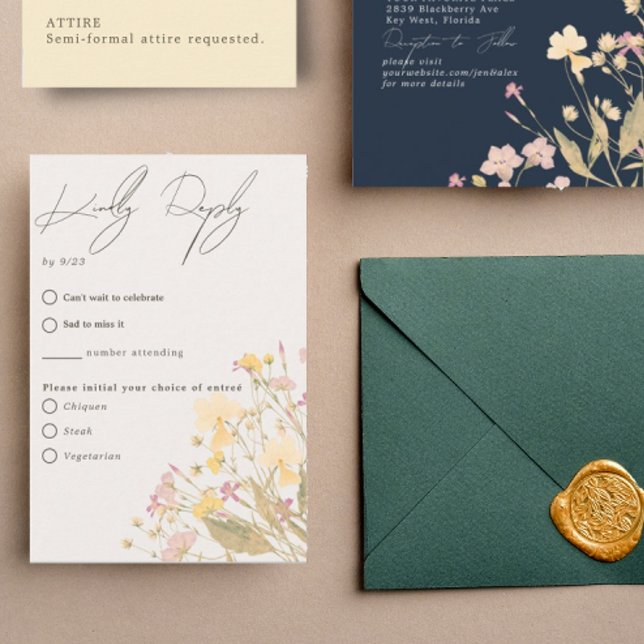 Delicate Wildflowers Pale Colours Meal RSVP Card (Creator Uploaded)