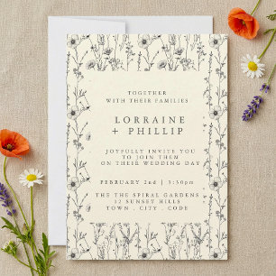 Delicate wildflowers pattern wedding invitation