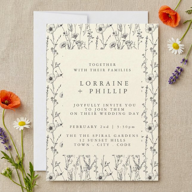 Delicate wildflowers pattern wedding invitation (Delicate wildflowers pattern wedding invitation.)