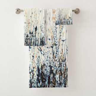 Delicate Wildflowers Watercolour Blue Pale Yellow Bath Towel Set