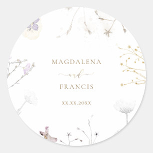 delicate wildflowers wedding  classic round sticker