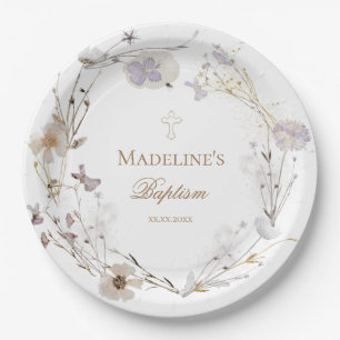 delicate wildflowers wreath Baptism  Paper Plate