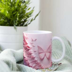 Delicate Wings: Pink 3D Butterfly Symphony Mug