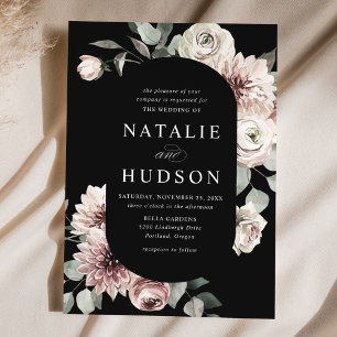 Delicate Winter Floral Frame Black Wedding Invitation