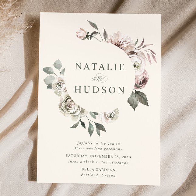 Delicate Winter Floral Frame Ivory Wedding Invitation (Creator Uploaded)