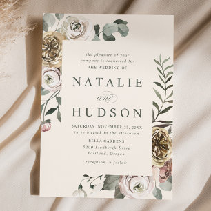Delicate Winter Floral Frame Wedding Invitation