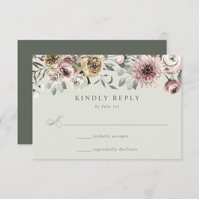 Delicate Winter Floral Wedding RSVP Card (Front/Back)