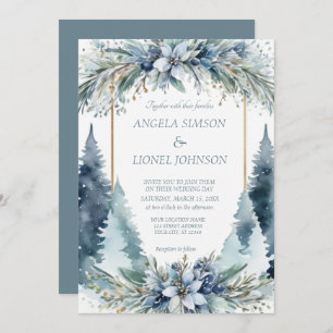 Delicate Winter Flowers Pine Trees Wedding Invitation