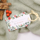 Delicate Winter Foliage Family Name Christmas Gift Tags<br><div class="desc">A delicate Christmas holiday gift tag design. The front of the tag features a hand-painted watercolor frame of winter botanicals including bright red berries, holly, lush greenery leaves, and pine boughs. In the middle of the card, your family name is written in red typography. You can personalise each tag by...</div>