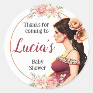 Delicate with Pregnant Woman and Flower Details Classic Round Sticker