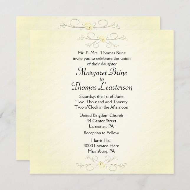 Delicate Yellow 2 Wedding Invitation  (Front/Back)