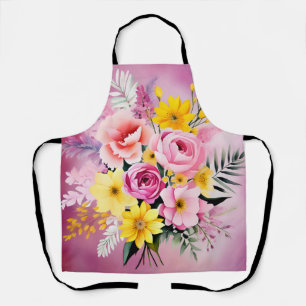 Delicate Yellow And Pink Flowers On Soft Pink Apron