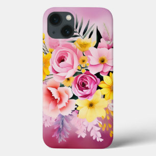 Delicate Yellow And Pink Flowers On Soft Pink iPhone 13 Case