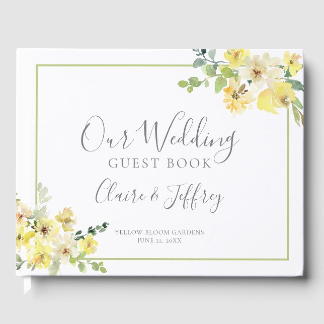 Delicate Yellow Floral Garden Wedding Custom Guest Book (Front)