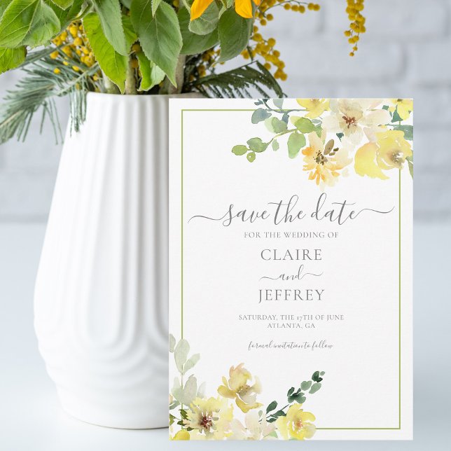 Delicate Yellow Floral Sage Green Summer Save The Date (Creator Uploaded)