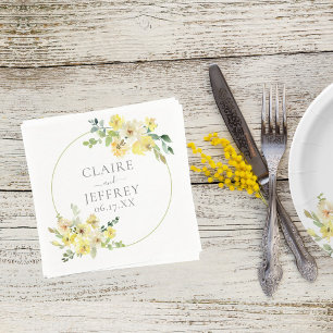 Delicate Yellow Floral Sage Green Summer Wedding Napkin