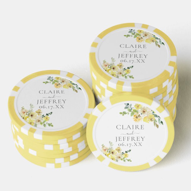 Delicate Yellow Floral Sage Green Summer Wedding Poker Chips (Stack)
