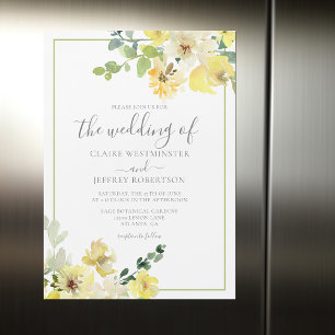 Delicate Yellow Floral Sage Green Wedding Magnetic Invitation