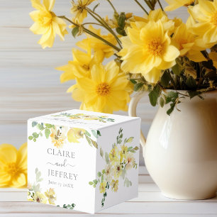 Delicate Yellow Floral Sage Green Wedding Square Favour Box