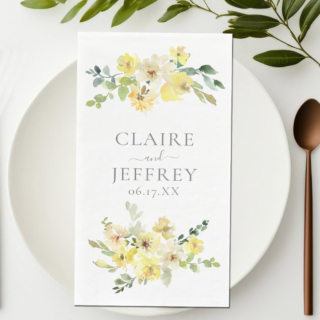 Delicate Yellow Floral Wedding Personalised Napkin (Creator Uploaded)