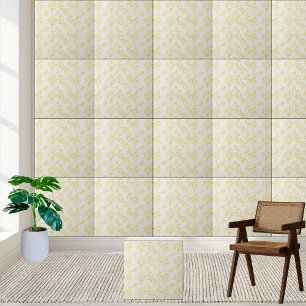 Delicate Yellow Forsythia Floral Pattern Ceramic Tile