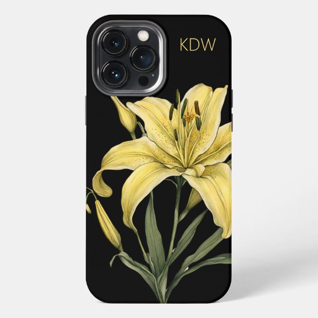 Delicate Yellow Lily Monogram  iPhone Case (Back)