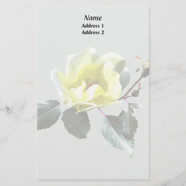 Delicate Yellow Rose Stationery (Front)