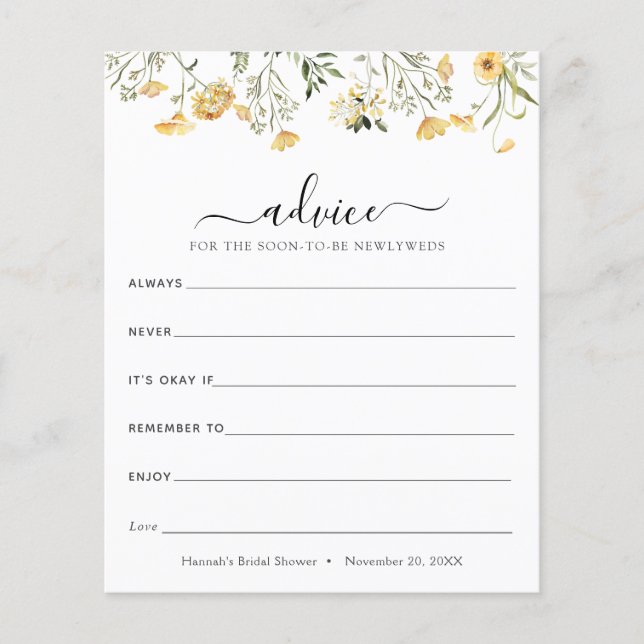 Delicate Yellow Wildflower Advice for Newlyweds (Front)
