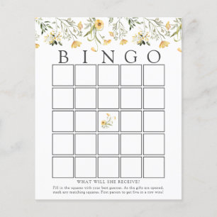Delicate Yellow Wildflower Baby Bingo Game Card