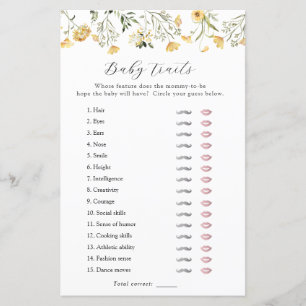 Delicate Yellow Wildflower Baby Traits Shower Game