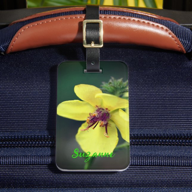 Delicate Yellow Wildflower Personalised Luggage Tag (Front Insitu 2)