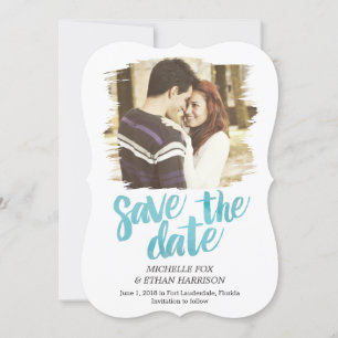 Delicately Revealed Save The Date Card Turquoise