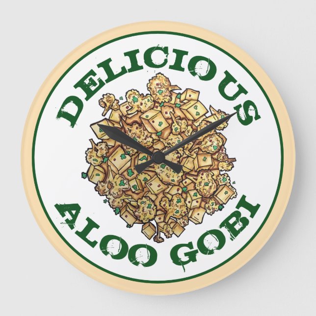 Delicious Aloo Gobi Indian Food Cauliflower Curry Large Clock (Front)