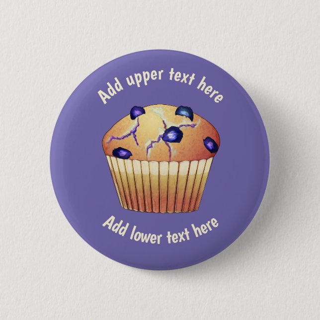 Delicious Blueberry Muffin on Purple - Your Text 6 Cm Round Badge (Front)