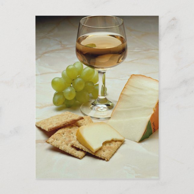 Delicious Cheese, crackers and wine glass Postcard (Front)