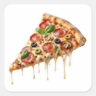 Delicious Cheesy Pepperoni Pizza Slice Square Sticker