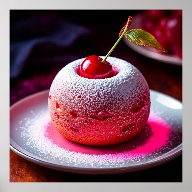 Delicious Cherry Dessert on Plate Poster (Front)