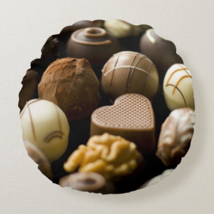 Delicious chocolate pralines round cushion