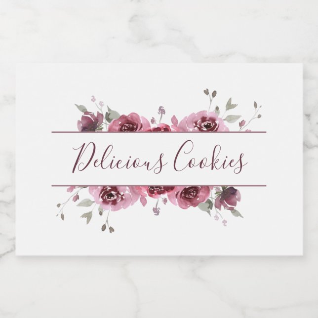 Delicious Cookies Burgundy Script Floral  Food Label (Single Label)