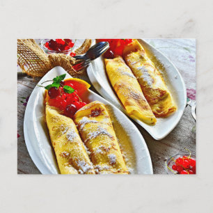 Delicious Crepe Red Berries Pancake Dessert Postcard