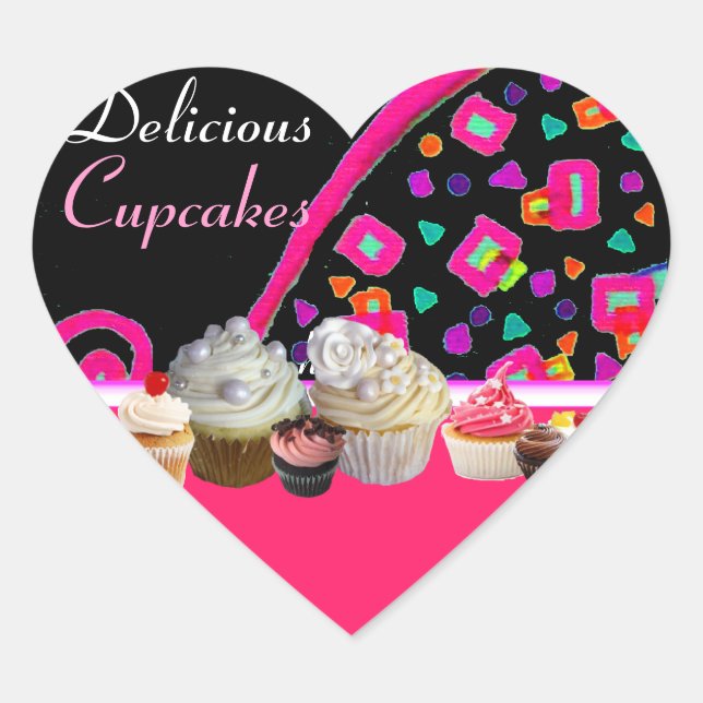 DELICIOUS CUPCAKES BIRTHDAY PARTY Heart Sticker (Front)