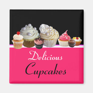 DELICIOUS CUPCAKES BIRTHDAY PARTY ,red pink black Magnet