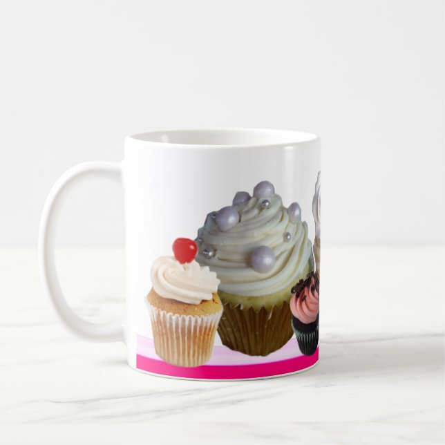 DELICIOUS CUPCAKES DESERT SHOP,Pink ,Fuchsia,White Coffee Mug (Left)