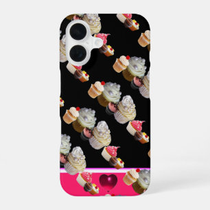 DELICIOUS CUPCAKES DESERT SHOP, Pink,Fuchsia White iPhone 16 Case
