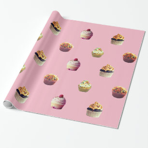 Delicious Cupcakes Glossy Wrapping Paper, Pink Paper