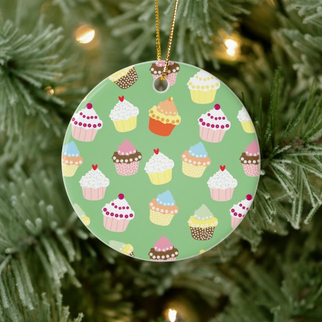 Delicious Decorated Birthday Cupcakes Ceramic Ornament (Tree)